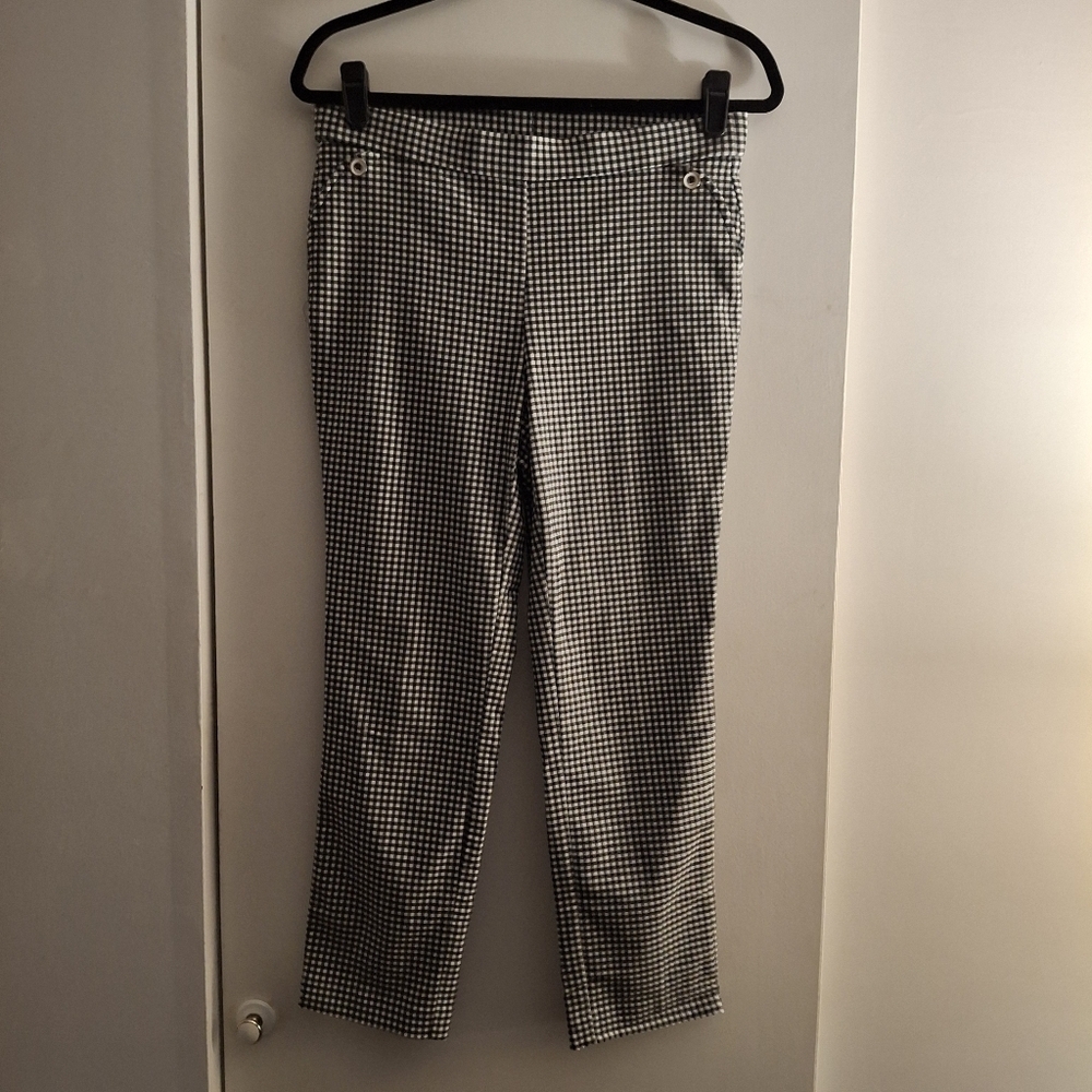 Rafaella Women's Black & White Checkered Patterned Stretch Pants